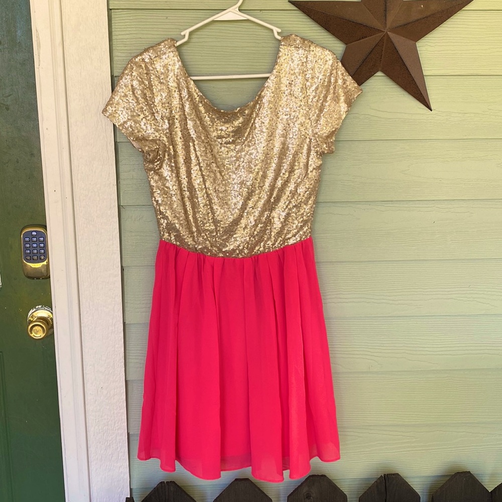 Gold Sparkle and Hot Pink dress. Size Large. Never worn.